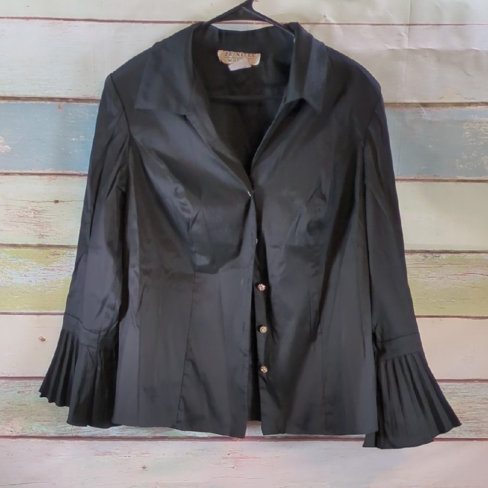 JR Nites Black Blazer with Pleated Ruffle Sleeves